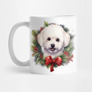 Christmas Bichon Frisé Dog Wreath Mug